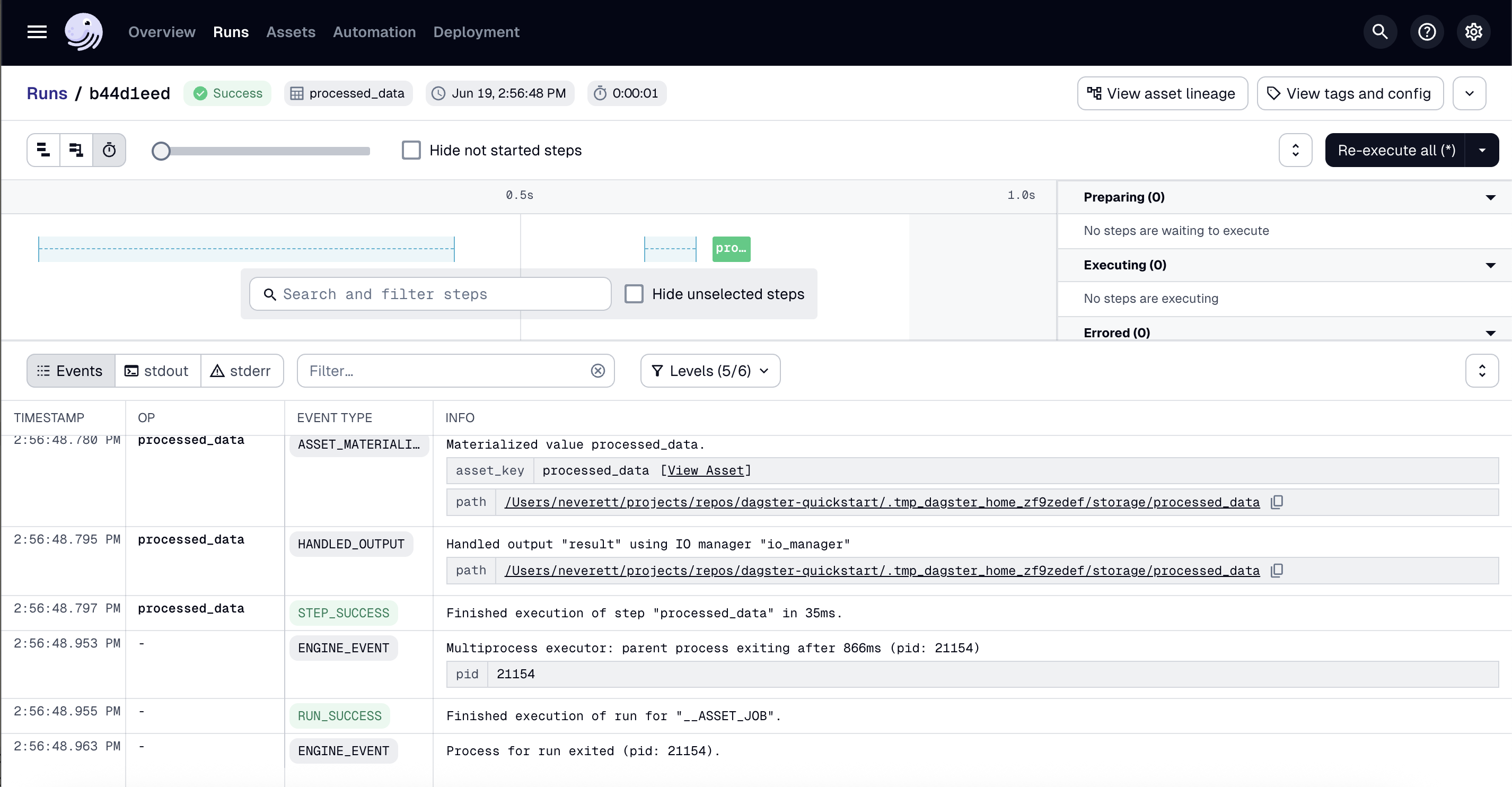Run details page