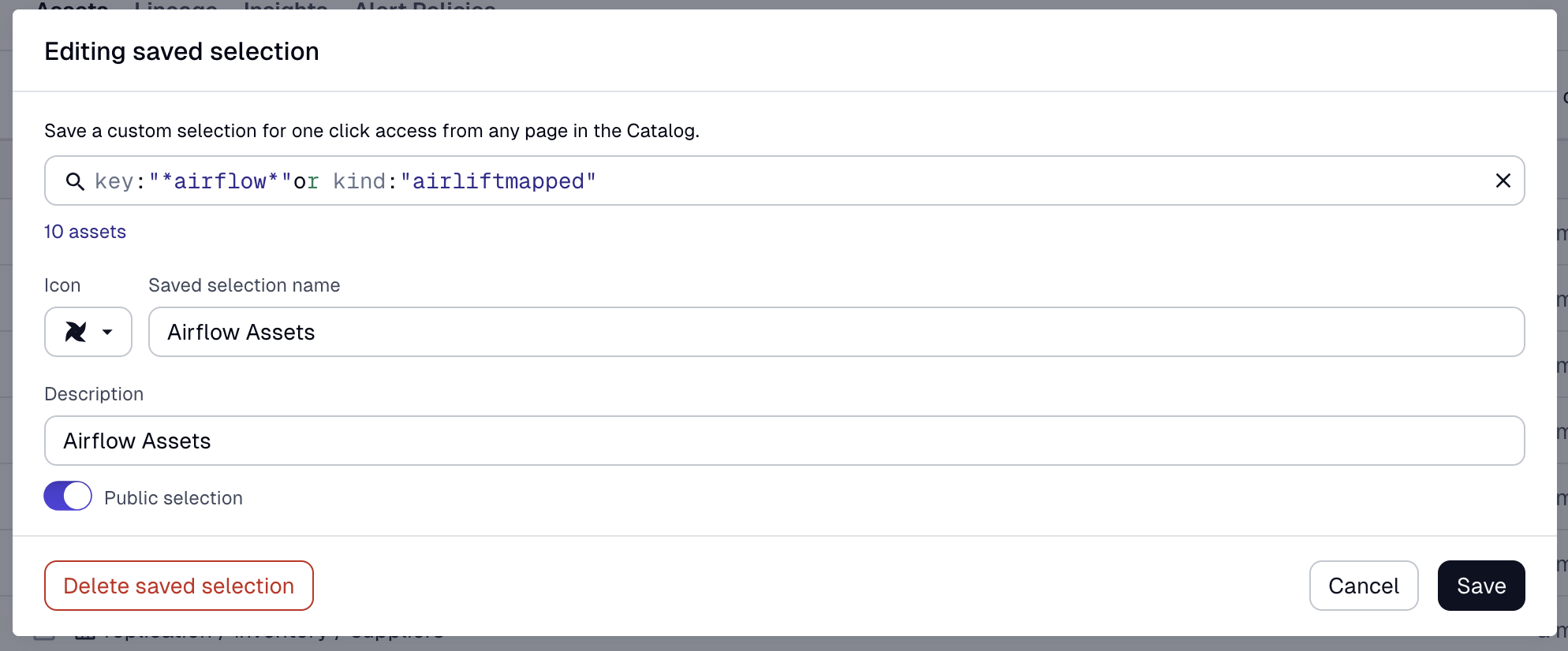 Edit selection modal